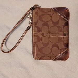 Coach Brown Classic C Print Zip Wristlet